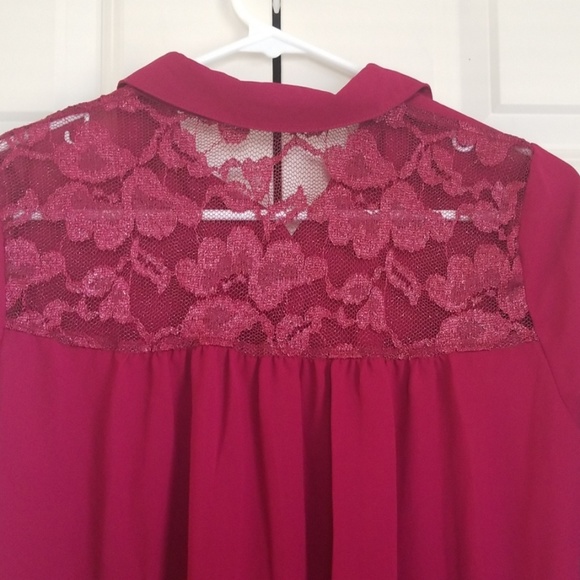 Cranberry Button Down Blouse - Picture 5 of 5